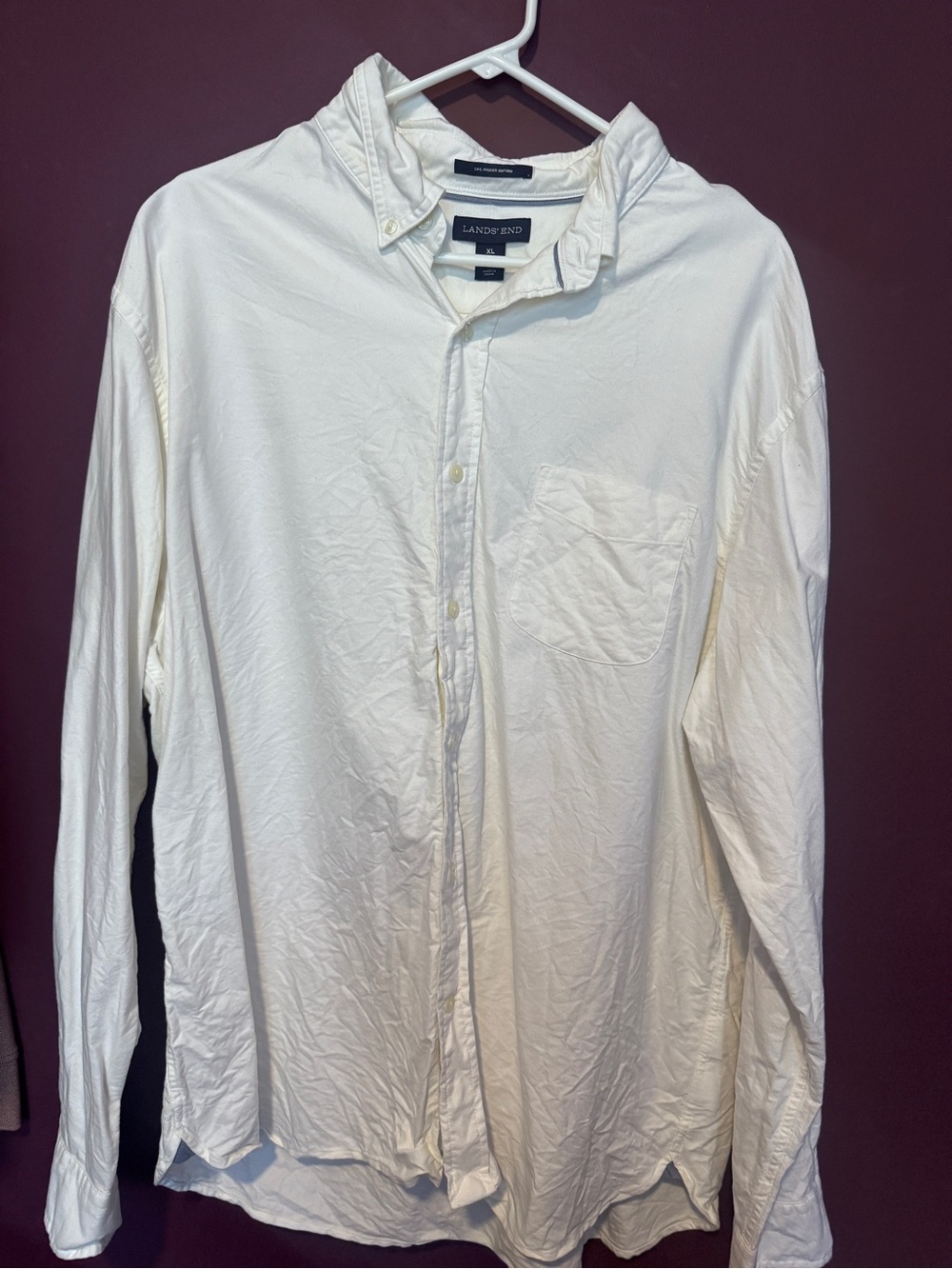 Lands' End Men's Off-White Long-Sleeve Button-Down Shirt